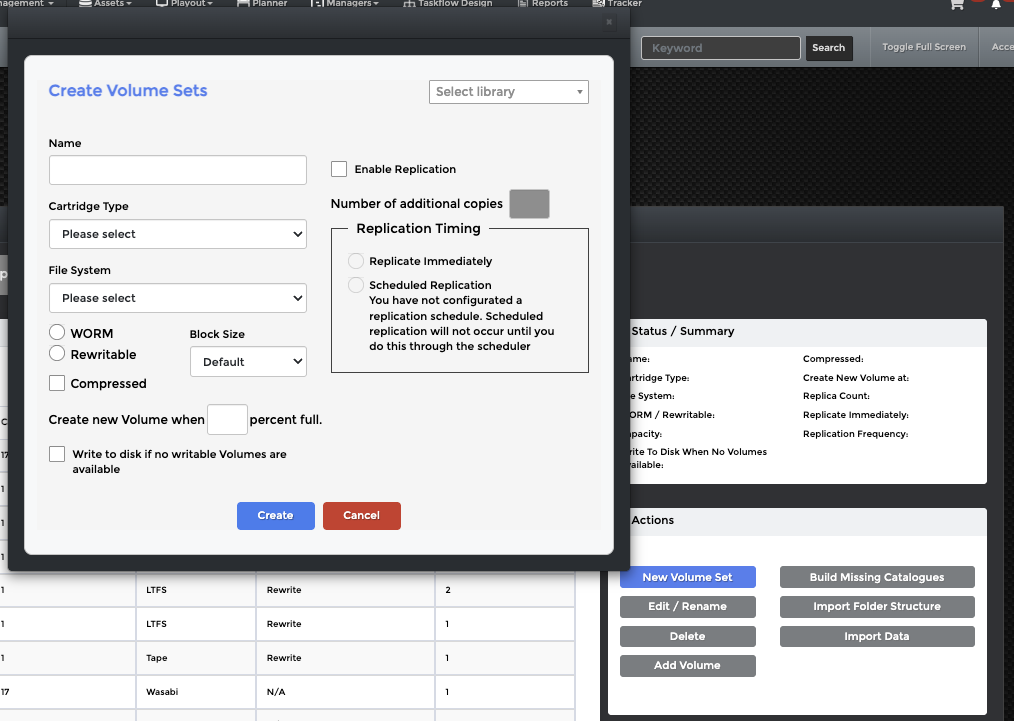 XenData Widget - Creat new Volume Set