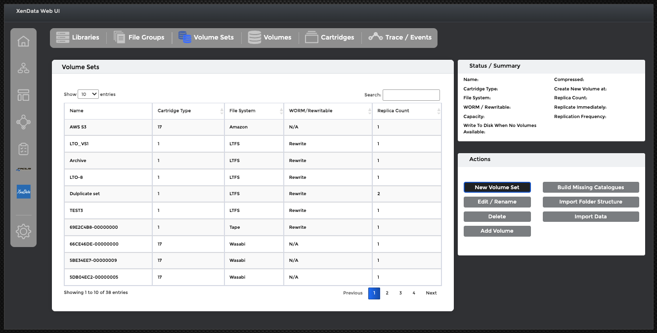 XenData Widget - Volume Sets